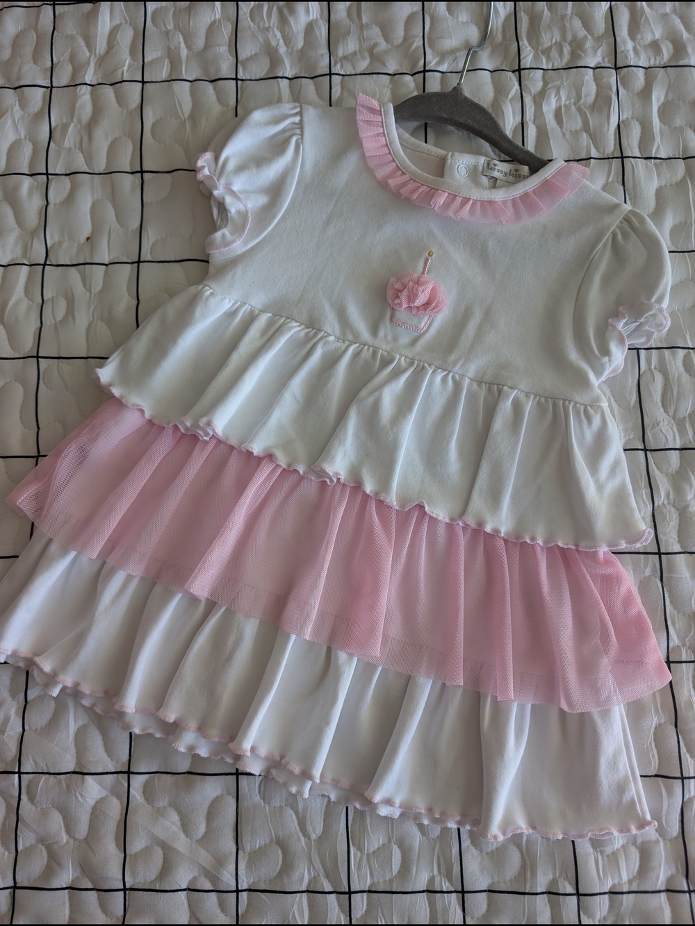 Kissy Kissy Baby Dress with Cupcake Appliqué